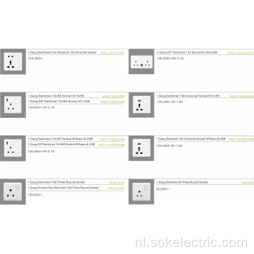 SOK 13A Enkelpolige schakelaars Stopcontacten Neon